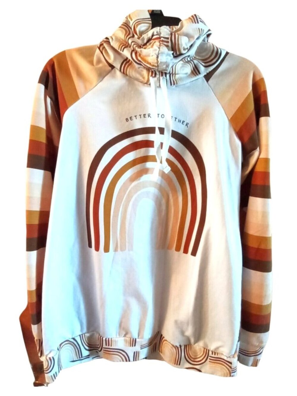 Better Together Sweatshirt Small Cowl Neckline Retro Rainbow Multicolor